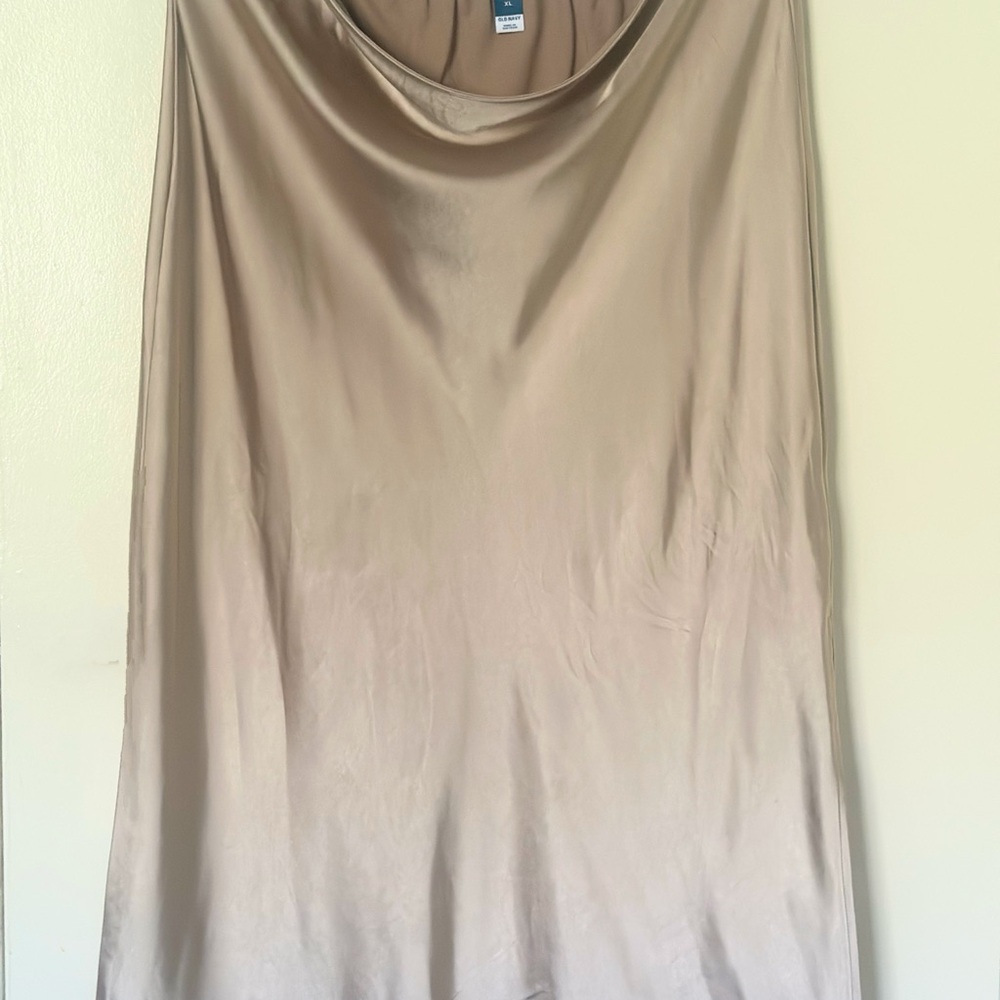 High-Waisted Satin Midi Slip Skirt